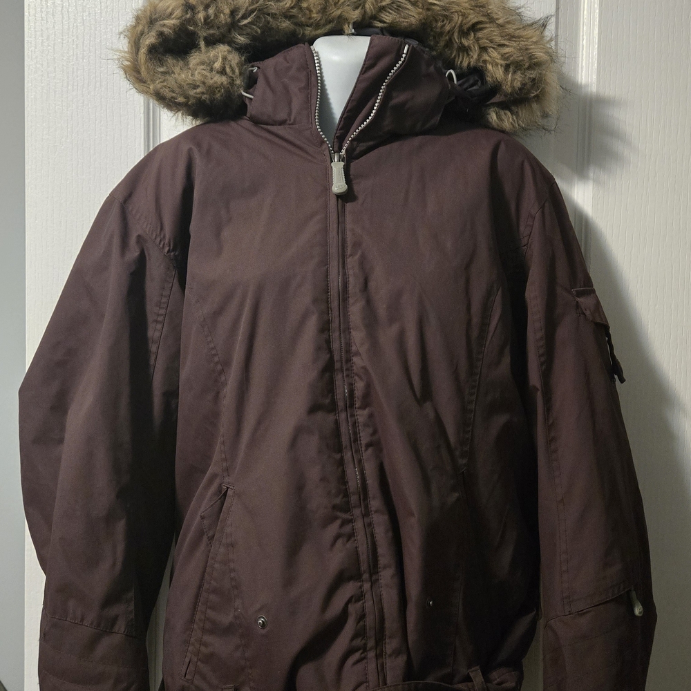 Warm Brown Hooded Jacket with Faux Fur
